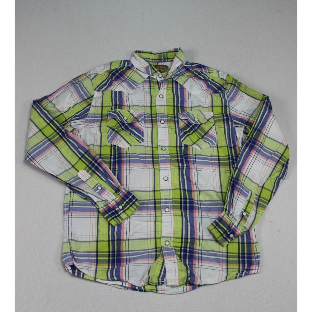 Red Camel Pearl Snap Shirt Mens M Yellow Plaid Excellent Western Long Sleeve